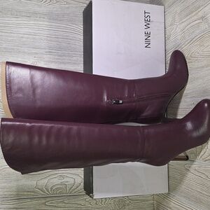 Nine West Sancha Dark Red Leather Knee High Boots Womens Size 5.5 NEW